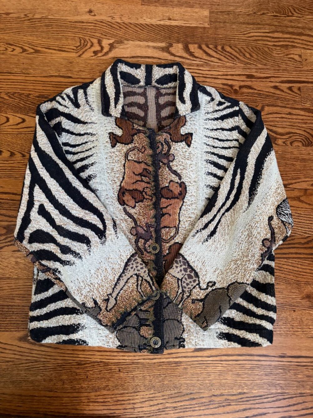 Sugar Street Weavers Vintage Tapestry Zebra Safari Print Jacket Large Boho Coat